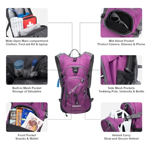 Everfun Hydration Backpack 18L with Water Bladder 2L Hiking Water Backpack Women Men Hydration Pack Insulated Lightweight Day Hydropack with Storage for Hiking, Biking, Running, Festival